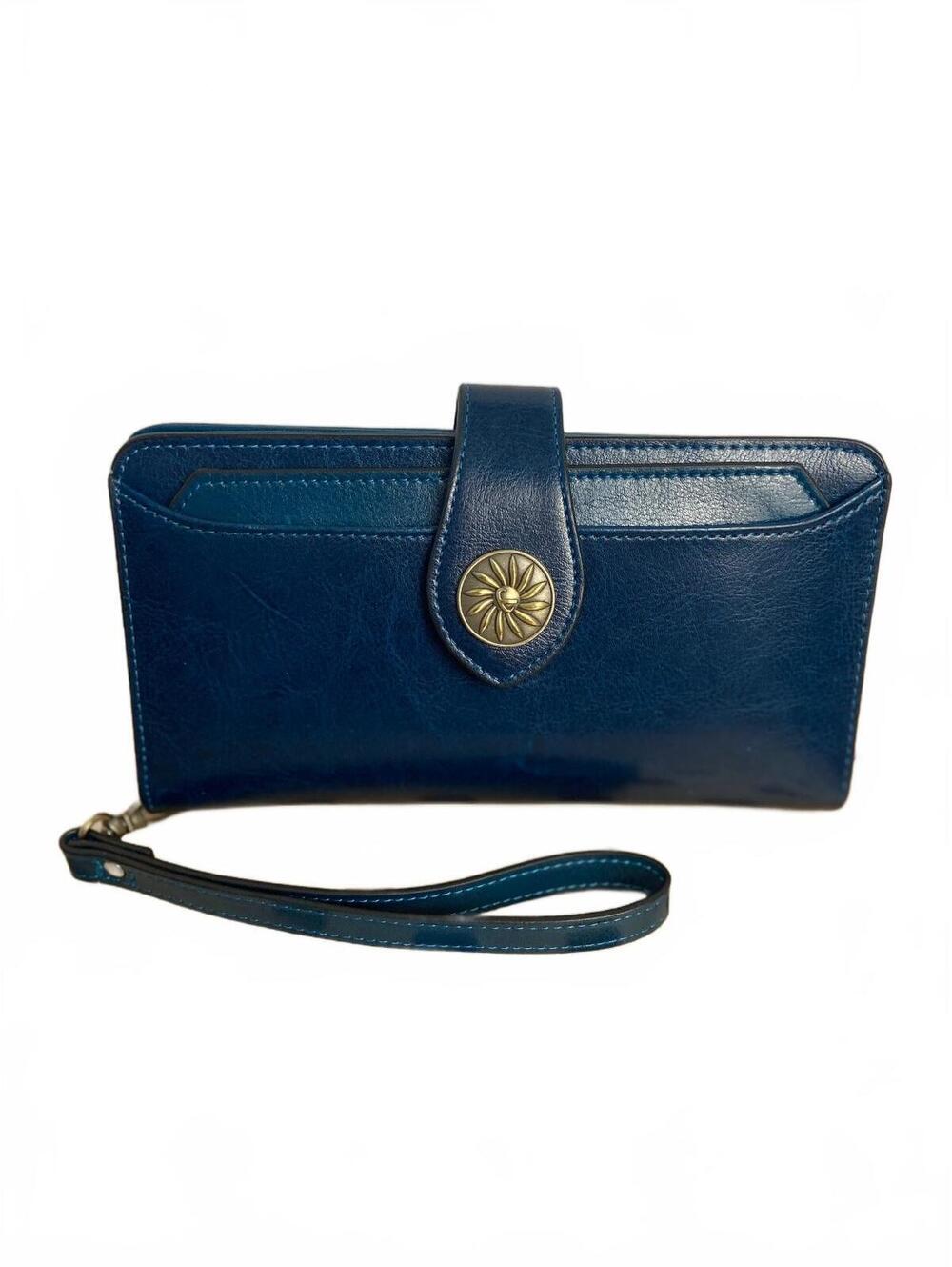 Travelambo Women's Leather Wristlet Wallet in Navy Blue
